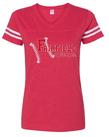 Fairfield Baseball Women's Stripe V-Neck Fine Jersey Tee